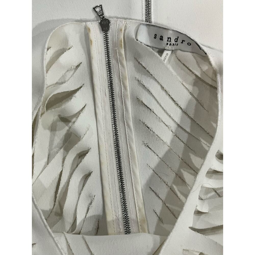 Sandro Paris Elane Laser Cut White 
V-Neck Three-Quarter Sleeve Crop Top sz XS/S - Picture 7 of 11